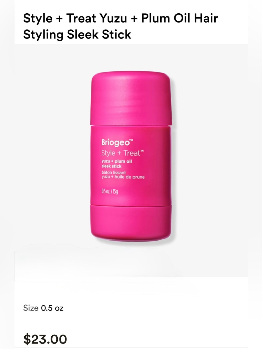 New in box Briogeo  Style + Treat Yuzu + Plum Oil Hair Styling Sleek Stick